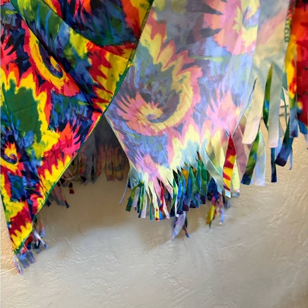 Vibrant Tie-Dye Fringe Top Hippie Costume Cape - Picture 3 of 11